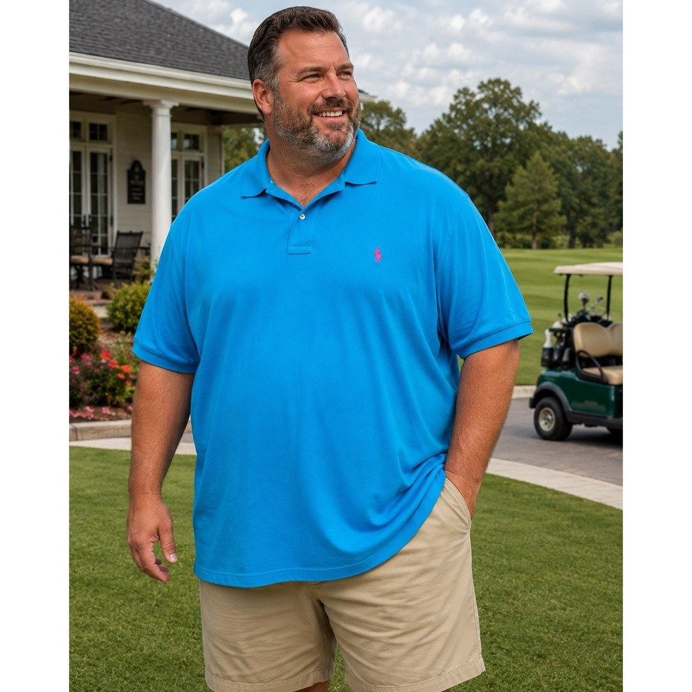 Polo Ralph Lauren Mens XXL Blue Polo Shirt Short Sleeve Cotton Pony Classic Fit